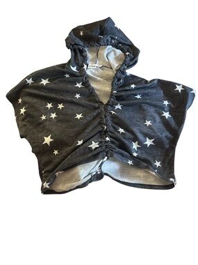 Star Print Hooded Poncho - Dark Gray
